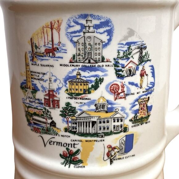 Vermont Beer Stein Mug Cup Collectible Gold Trim 6” Tall - Picture 2 of 9
